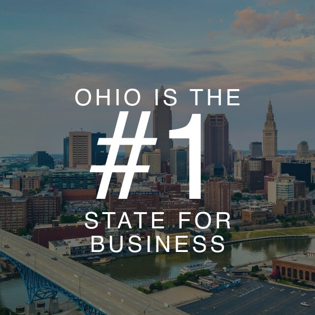 Ohio is the #1 state for business, set over the Cleveland skyline